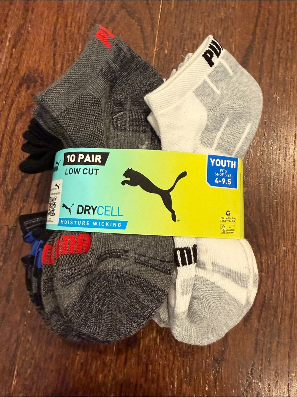 Puma Youth Low Cut Socks - Gray, White, Black Accents (10-Pack)